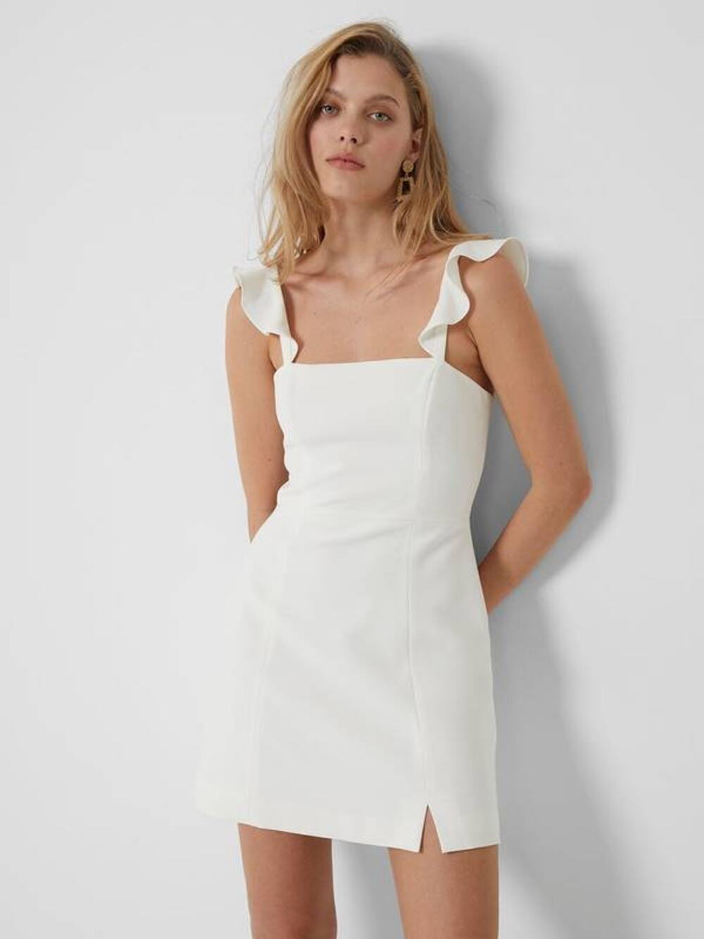French Connection Whisper Mini Dress Summer White US 8 Minimalist Bridal Resort